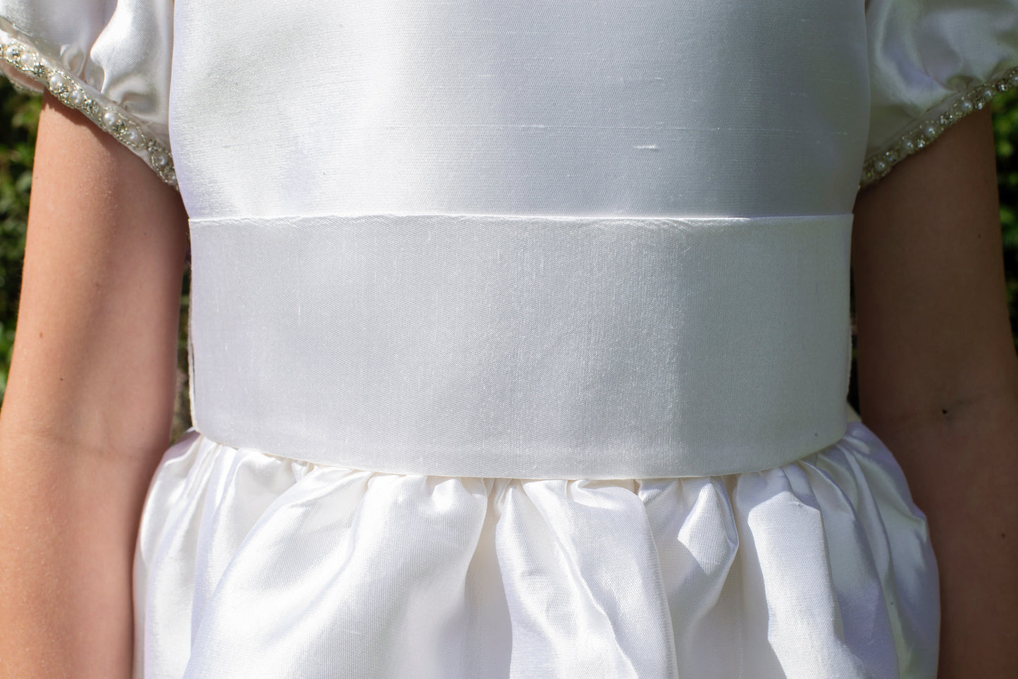 Daniella Style White Silk Girls First Holy Communion Dress Handmade in Ireland.