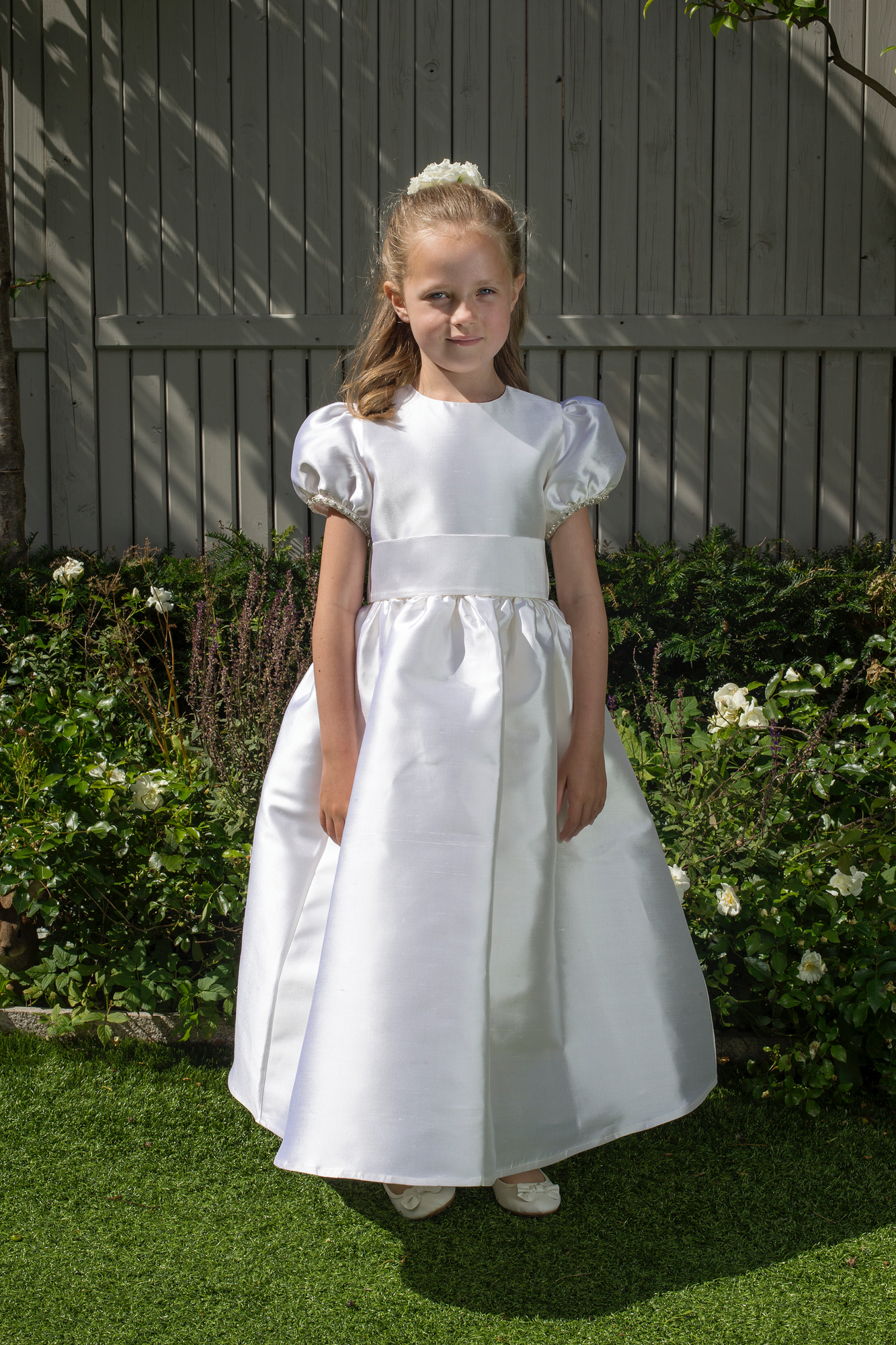 knee length communion dresses ireland Irish First Communion Dress Satin Bodice with Shamrocks On Neckline