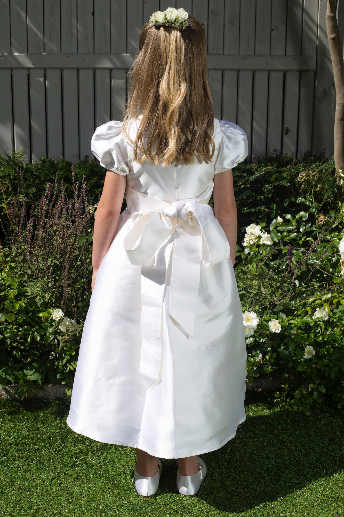 Francesca Style White Silk Girls First Holy Communion Dress Handmade in Ireland.