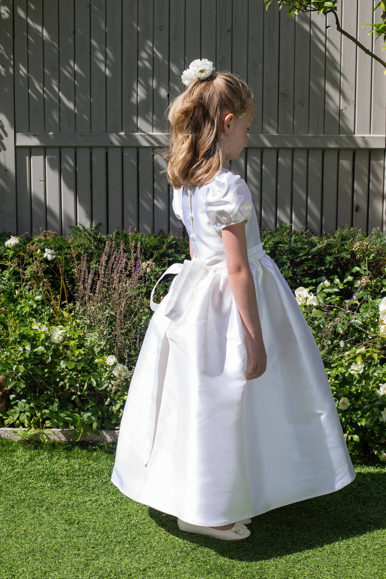 Olivia Style White Silk Girls First Holy Communion Dress Handmade in Ireland.