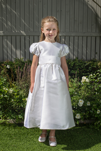 Francesca Style White Silk Girls First Holy Communion Dress Handmade in Ireland.