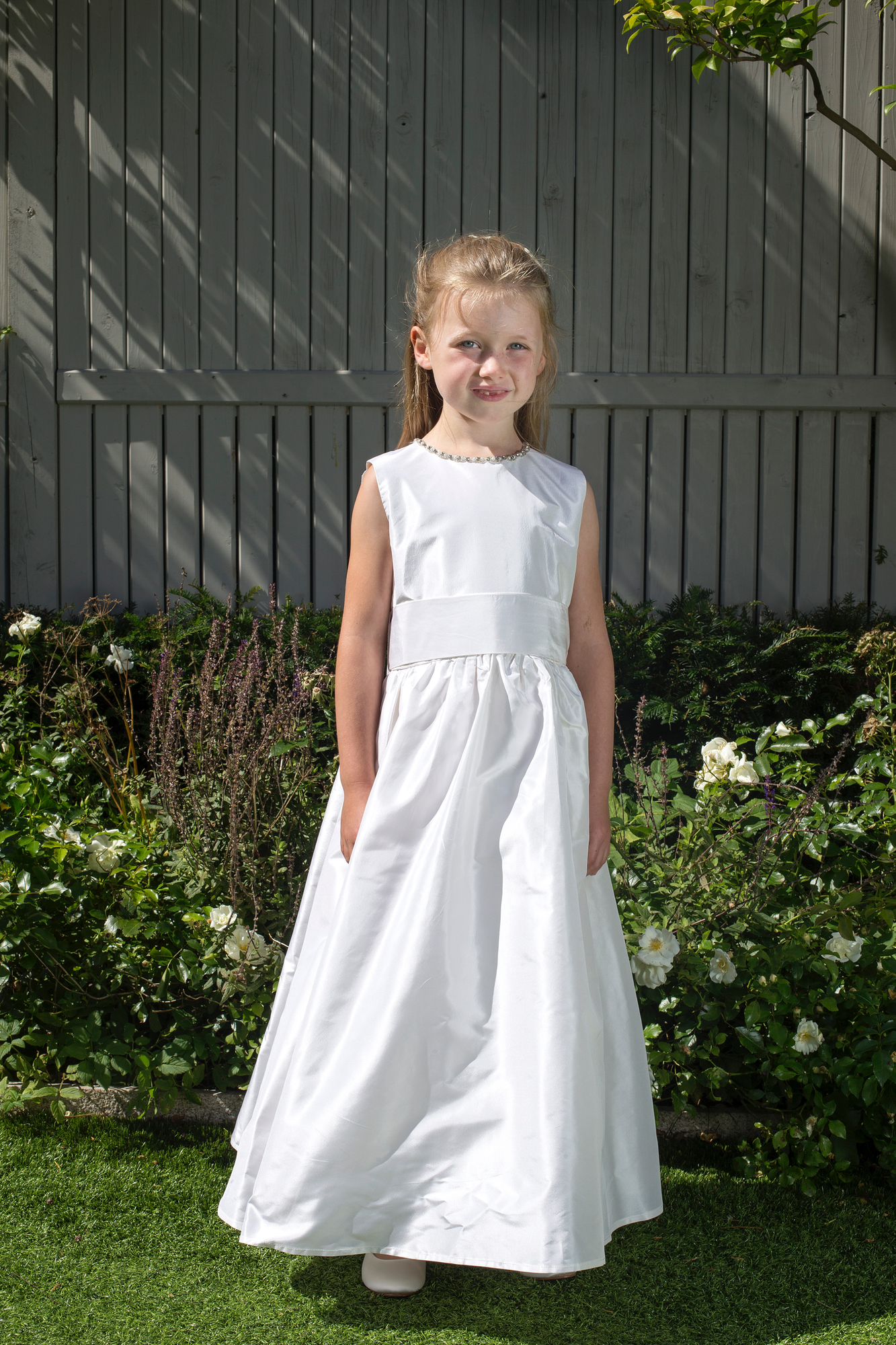 Kate Style White Silk Girls First Holy Communion Dress Handmade in Ireland.
