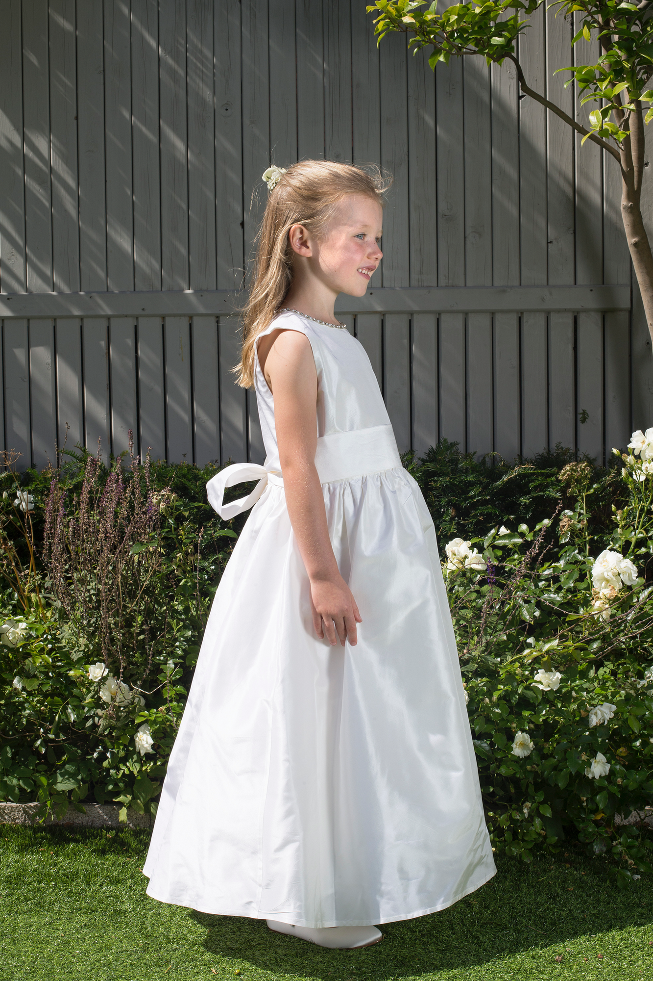 Kate Style White Silk Girls First Holy Communion Dress Handmade in Ireland.