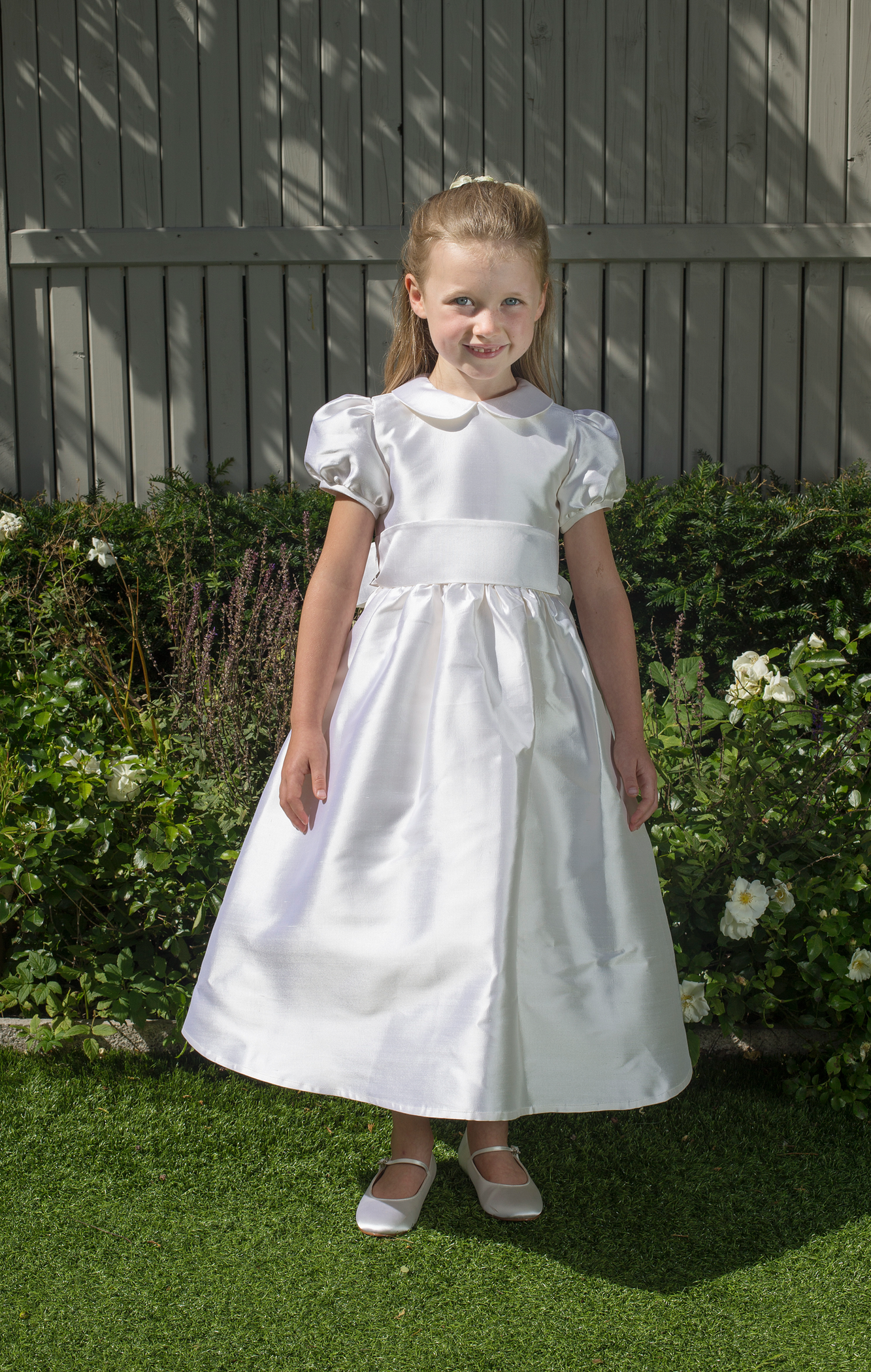 Lauren Style White Silk Girls First Holy Communion Dress Handmade in Ireland.