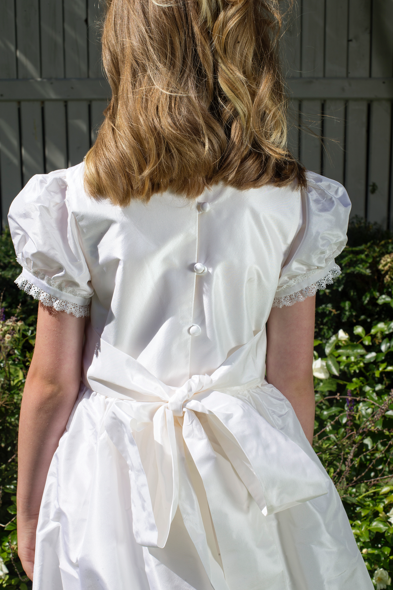 Aimee Style White Silk Girls First Holy Communion Dress Handmade in Ireland.