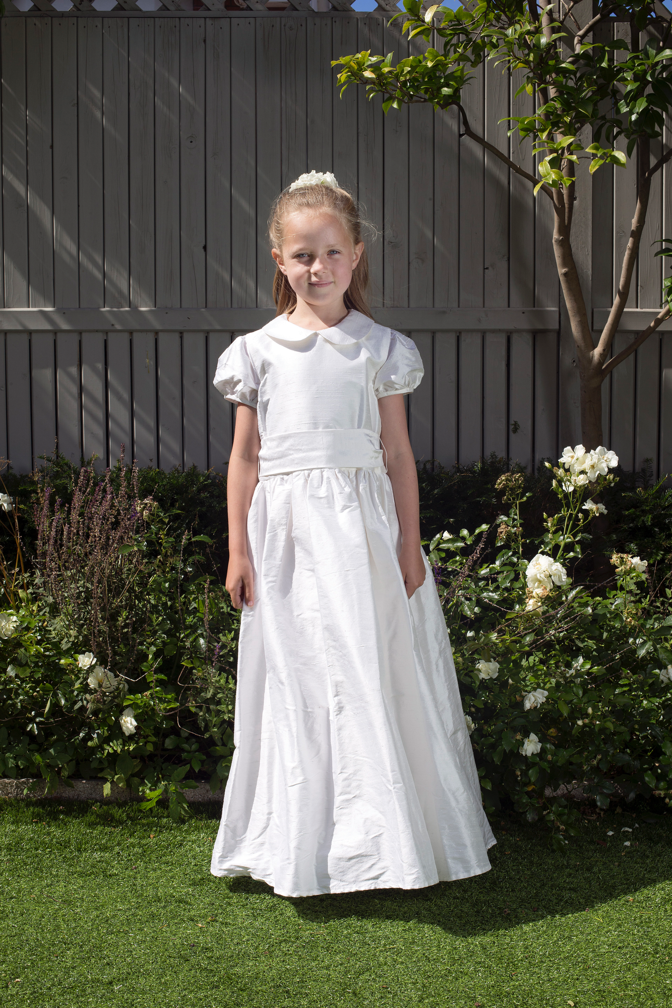 Colette Style White Silk Girls First Holy Communion Dress Handmade in Ireland.