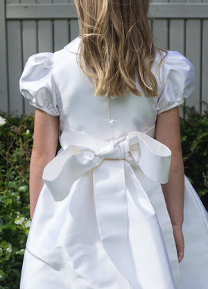 Lauren Style White Silk Girls First Holy Communion Dress Handmade in Ireland.
